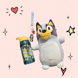 Bluey Plush 12” + Zak! Kids Water Bottle + Bluey Keychain Bundle Set